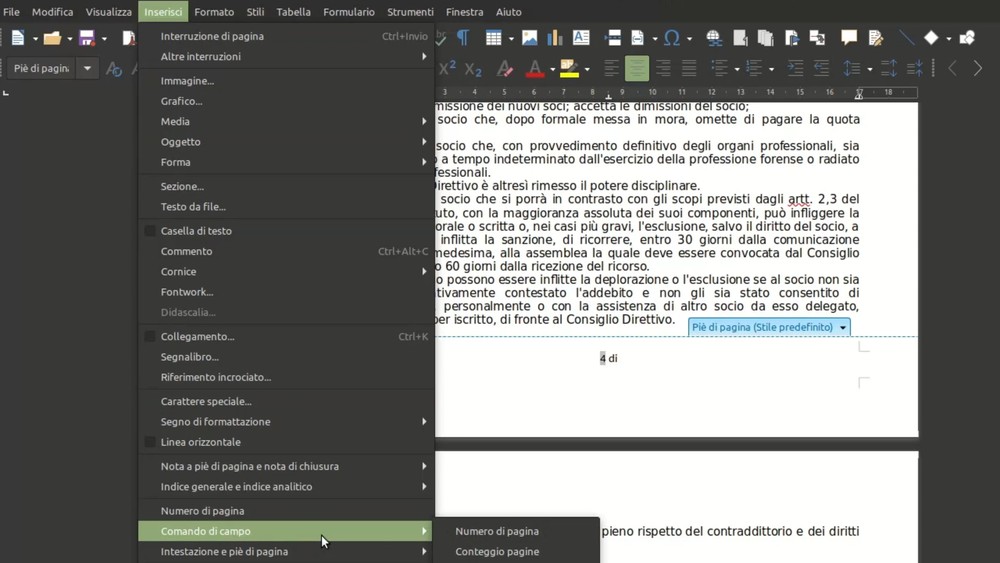 Comandi di campo in LibreOffice Writer