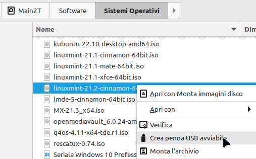 Preparare un supporto USB da file ISO in Linux Mint