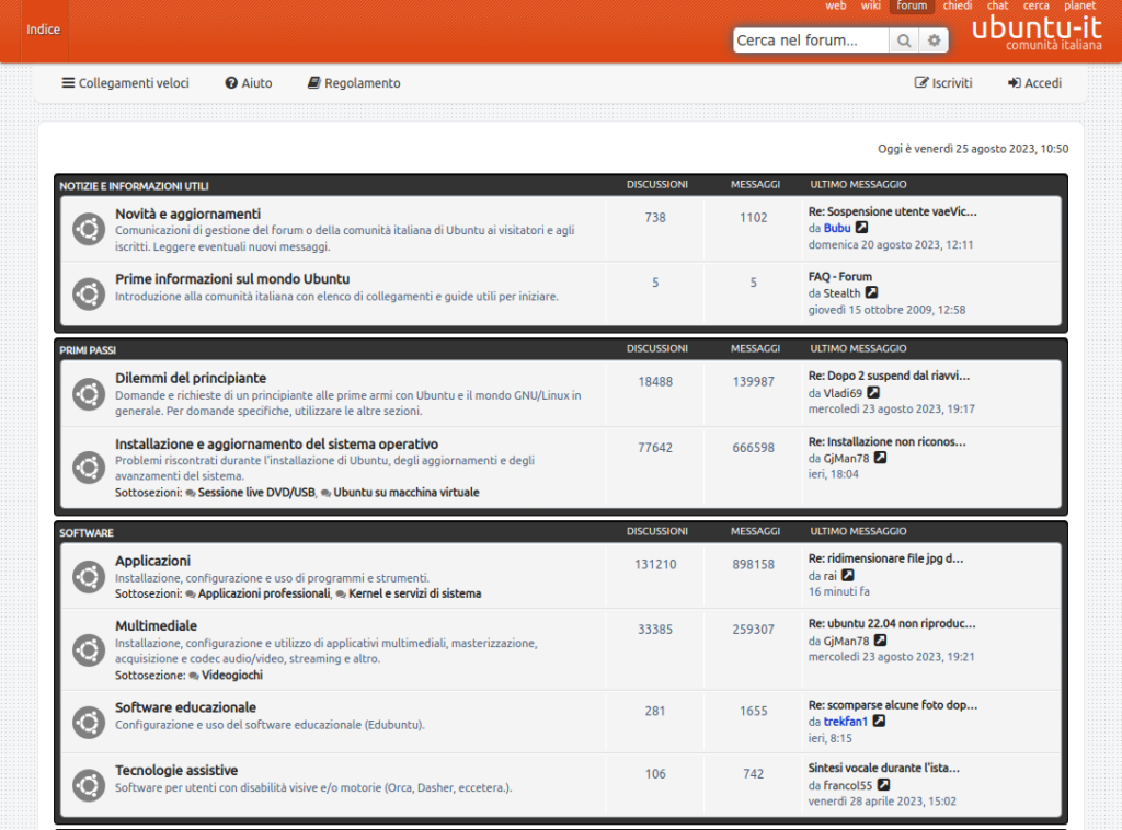 Homepage italiana del forum di Ubuntu