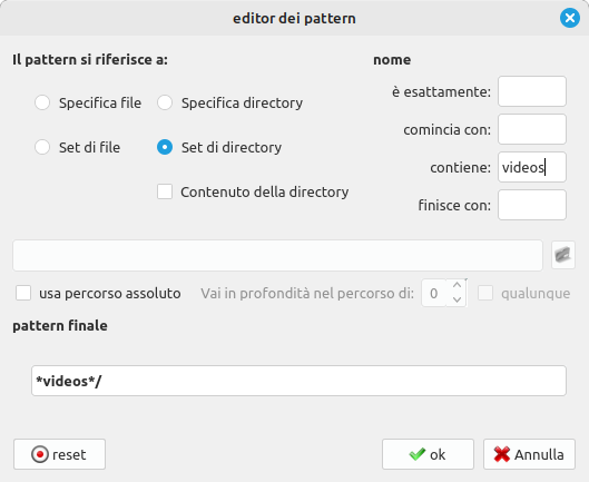 L'editor di pattern di Lucky Backup