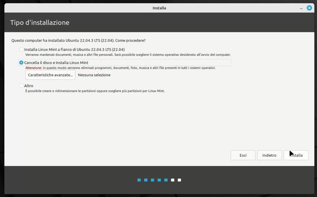 Tipo di installazione di Linux Mint 21.2