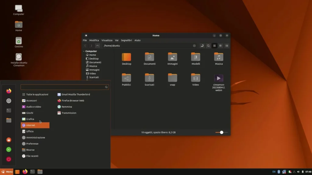 Aspetto del desktop in Ubuntu Cinnamon 22.04 LTS