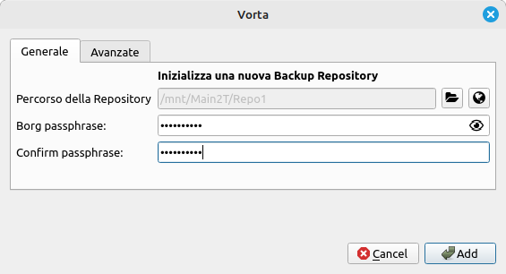 Inizializza repository locale per Vorta