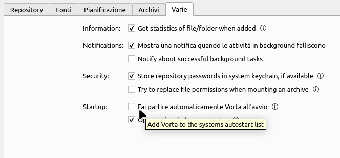 Avvio automatico di Vorta