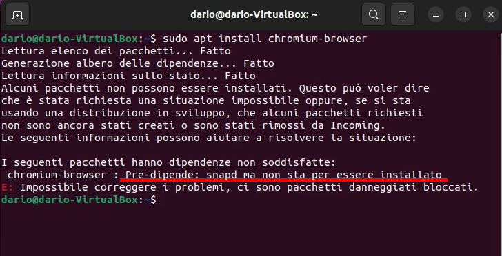 Chromium e Firefox installati come deb, richiedono snapd