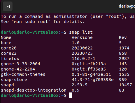 Snap installati in Ubuntu 22.04.3 LTS