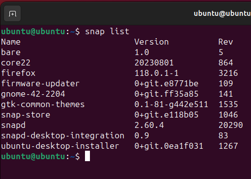 Snap installati in Ubuntu 23.10