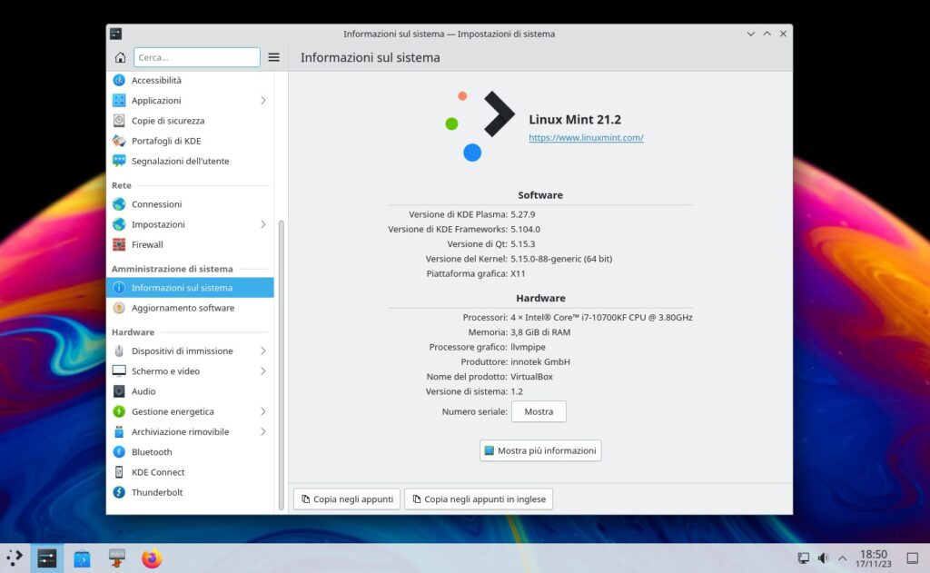 KDE Plasma 5.27.9 in Linux Mint 21.2 Xfce