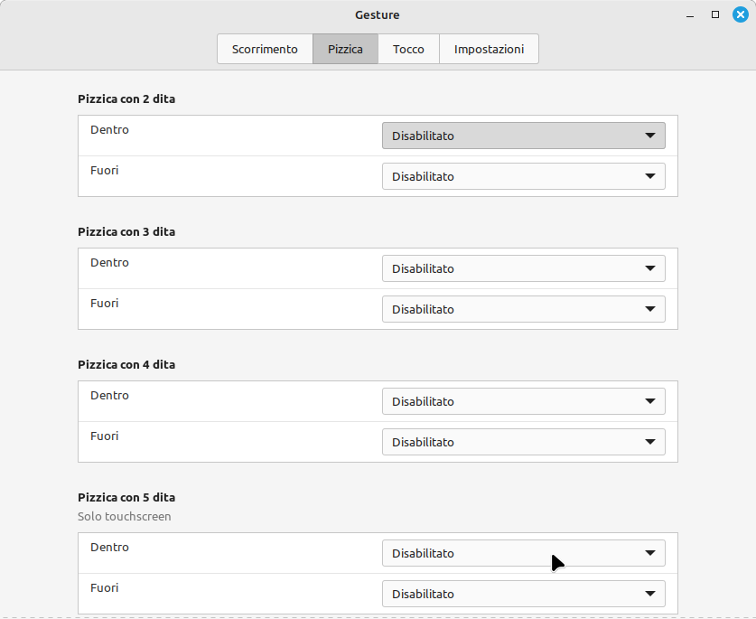 Nuove azioni e impostazioni Gestures in Linux Mint 21.3