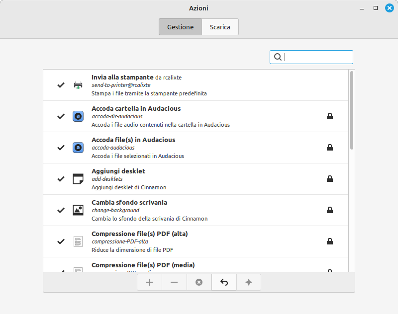 Finestra Azioni Nemo in Linux Mint 21.3 e Cinnamon 6