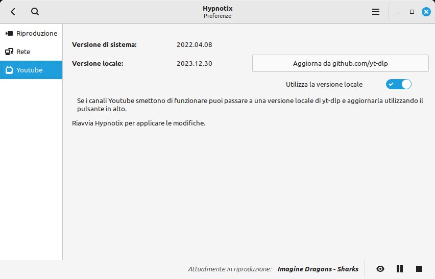 Hypnotix e la versione locale di yt-dlp