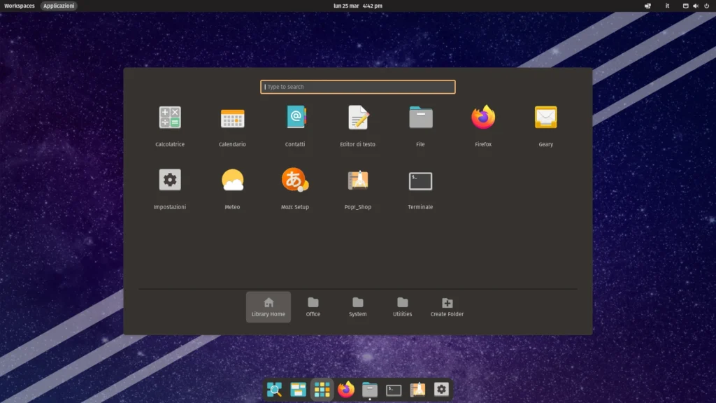 Il desktop di Pop_OS! 22.04