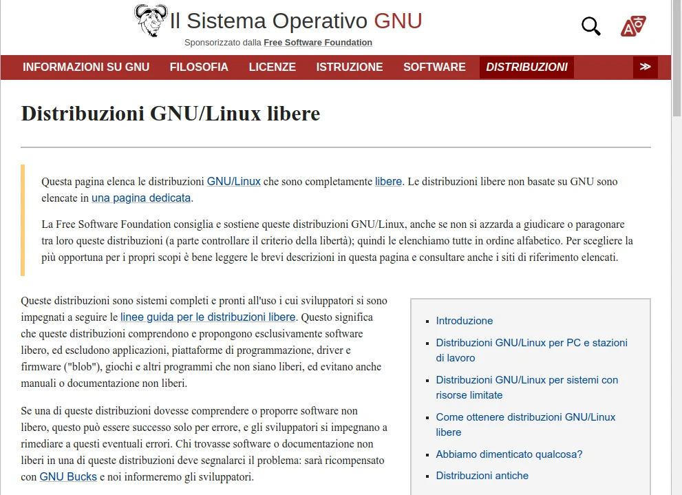 Le distribuzioni libere secondo il progetto GNU