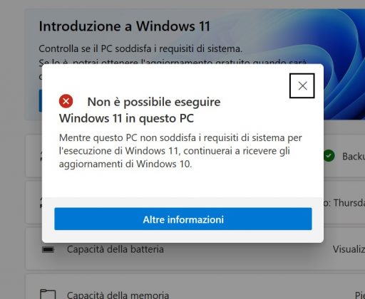 Questo PC non soddisfa i requisiti minimi di Windows 11