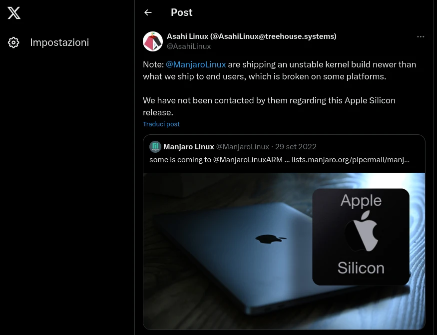 Il team Asahi Linux su Manjaro e il supporto Silicon