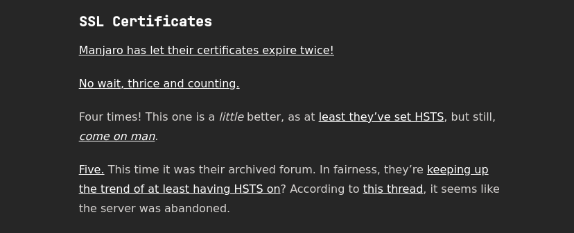 Manjaro no Manjaro si! La non recensione. Scadenza certificato SSL Manjaro